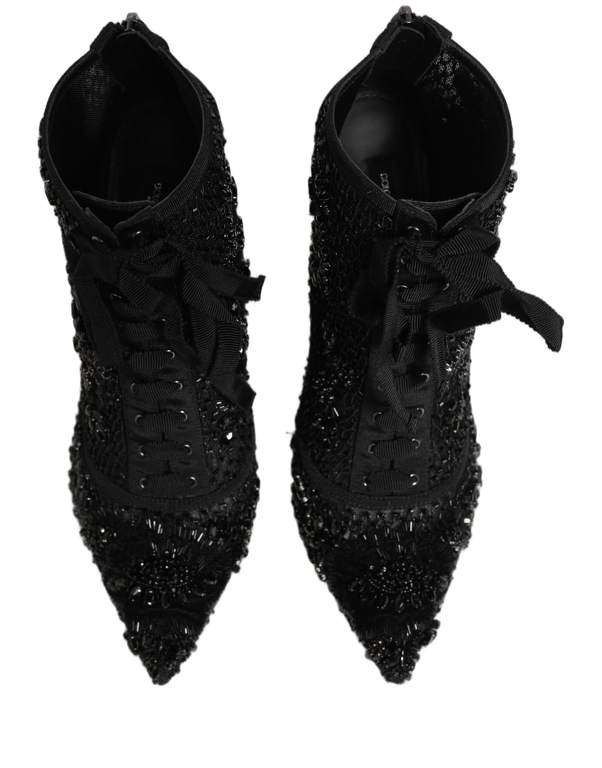Dolce & Gabbana | Black Embellished Mesh Ankle Boots Shoes