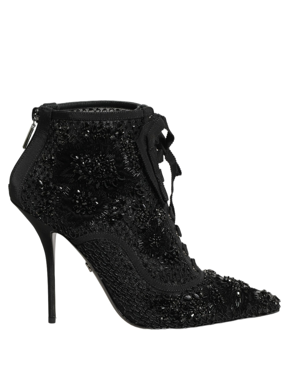 Dolce & Gabbana | Black Embellished Mesh Ankle Boots Shoes