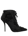 Dolce & Gabbana | Black Embellished Mesh Ankle Boots Shoes