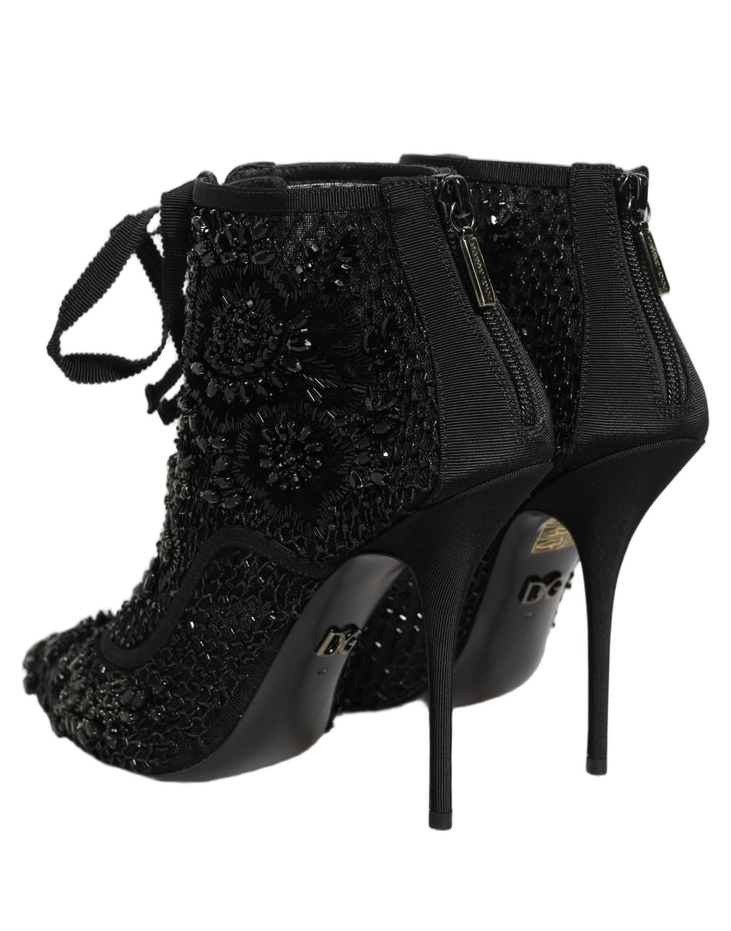 Dolce & Gabbana | Black Embellished Mesh Ankle Boots Shoes