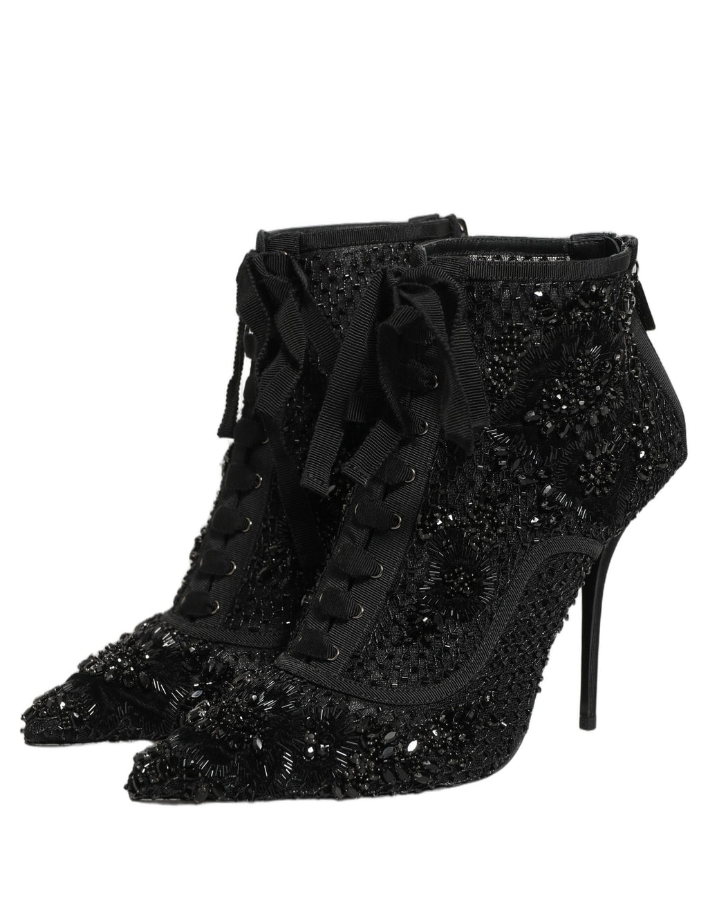 Dolce & Gabbana | Black Embellished Mesh Ankle Boots Shoes