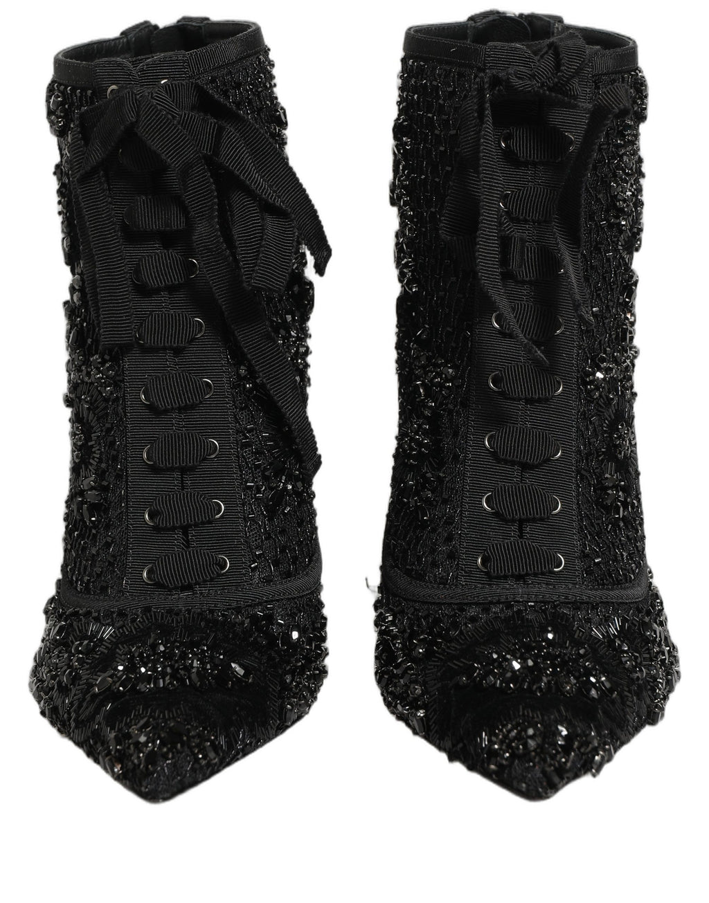 Dolce & Gabbana | Black Embellished Mesh Ankle Boots Shoes