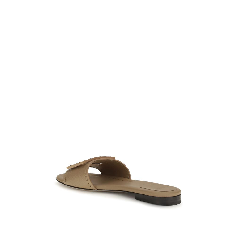Fendi | Beige Calf Leather Bos Taurus Flat Sandals