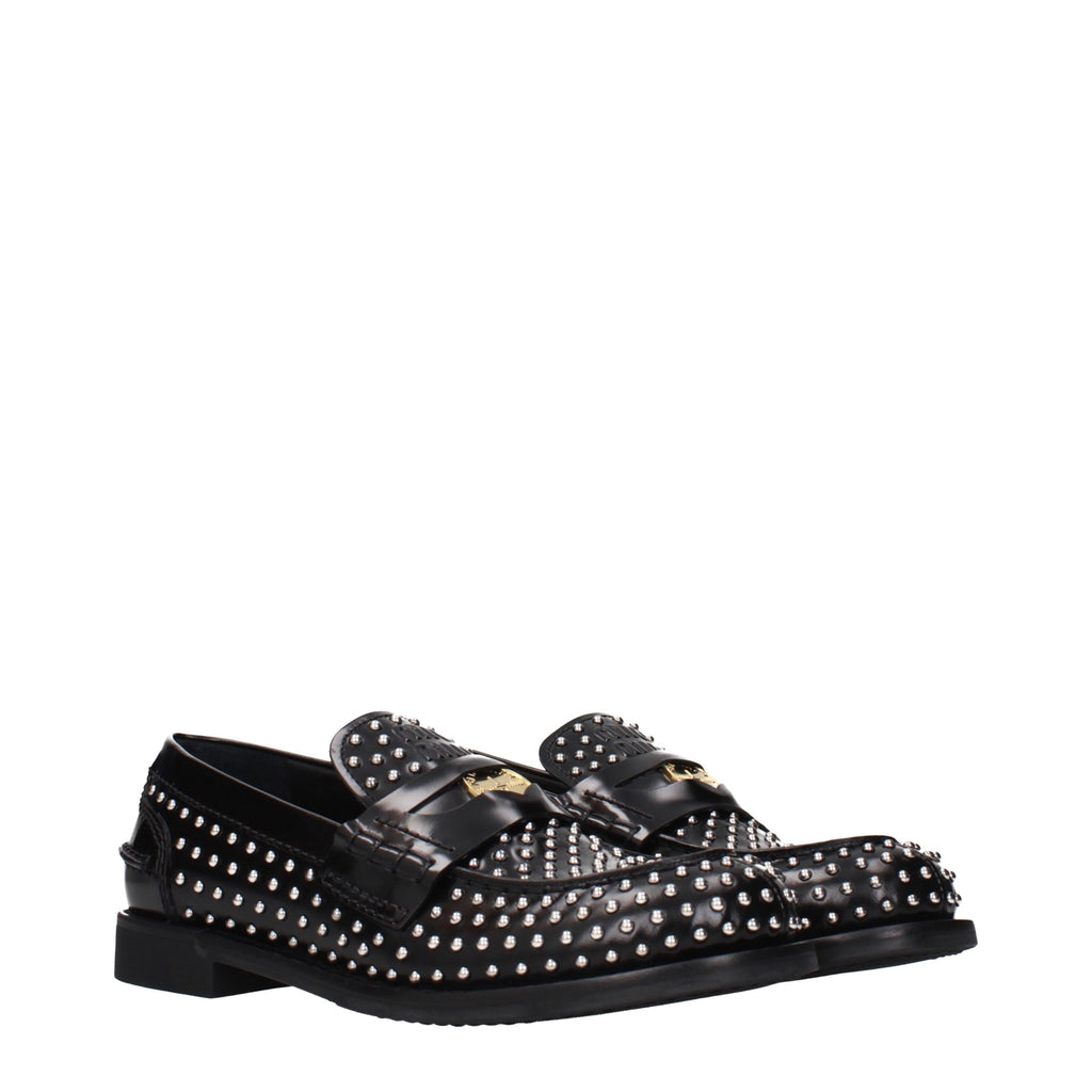 Miu Miu | Black Leather Slip-On Loafers