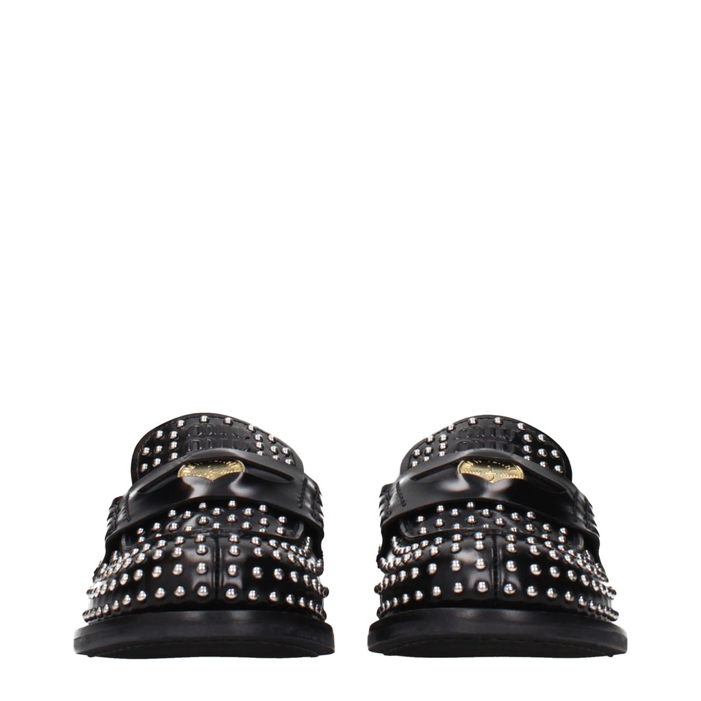 Miu Miu | Black Leather Slip-On Loafers
