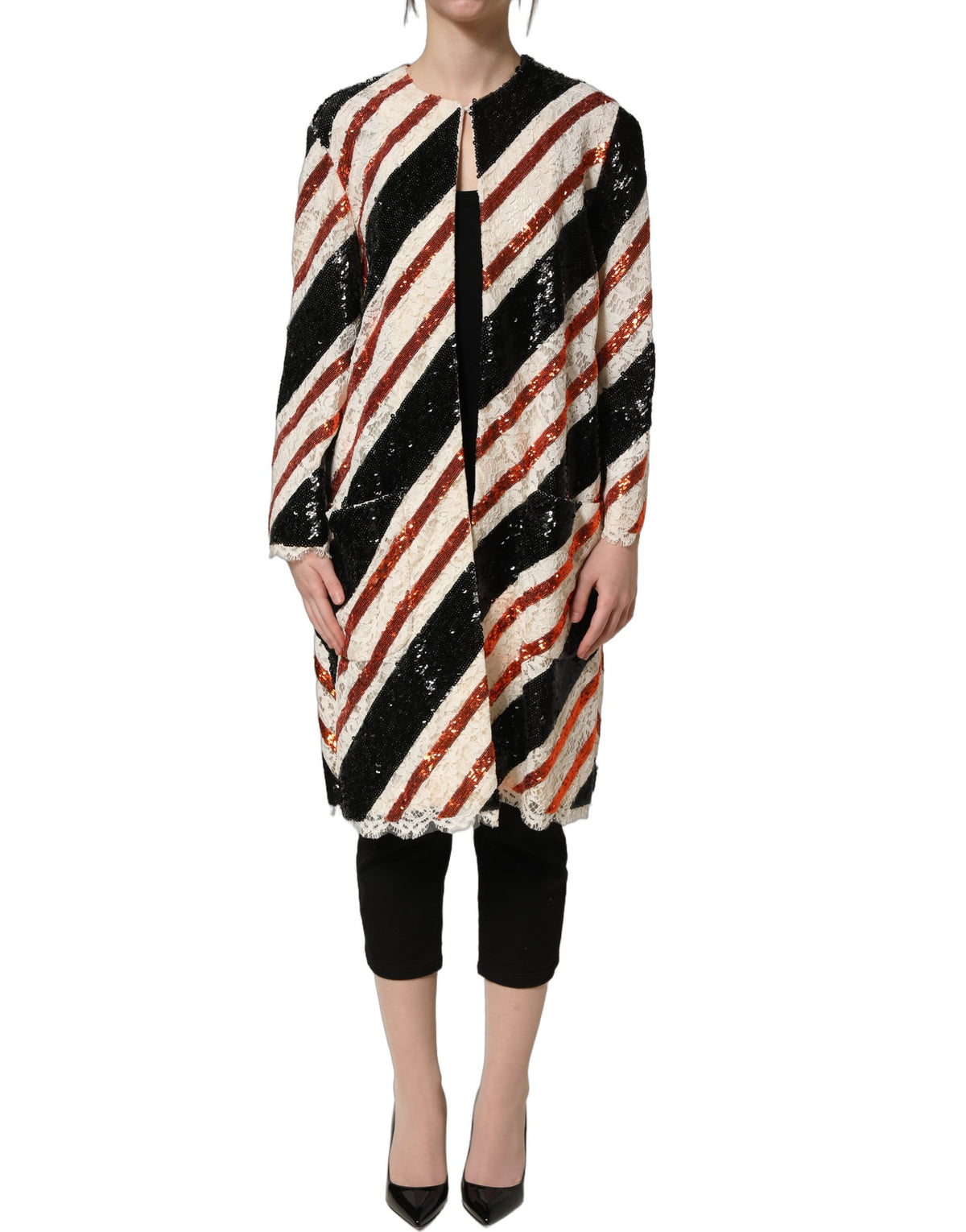 Dolce & Gabbana | Multicolor Stripe Sequin Duster Coat Jacket