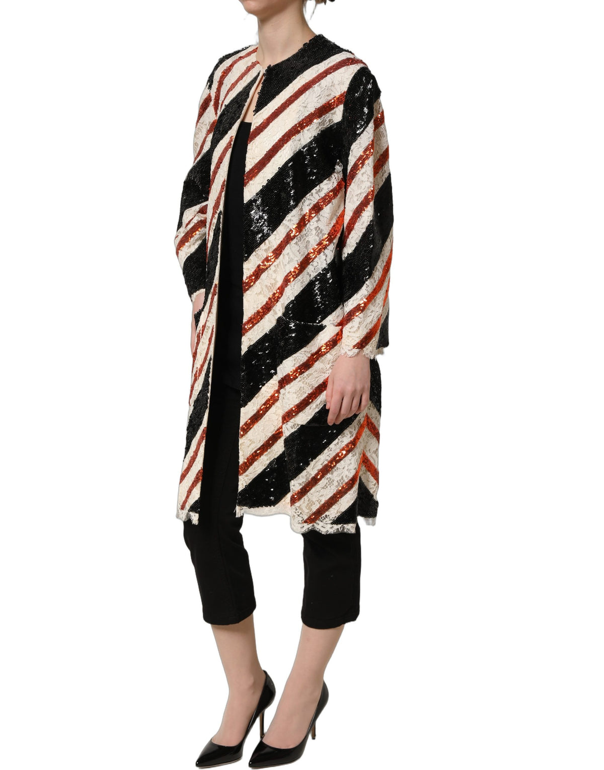 Dolce & Gabbana | Multicolor Stripe Sequin Duster Coat Jacket