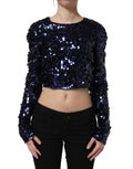 Dolce & Gabbana | Blue Sequined Long Sleeves Crop Blouse Top