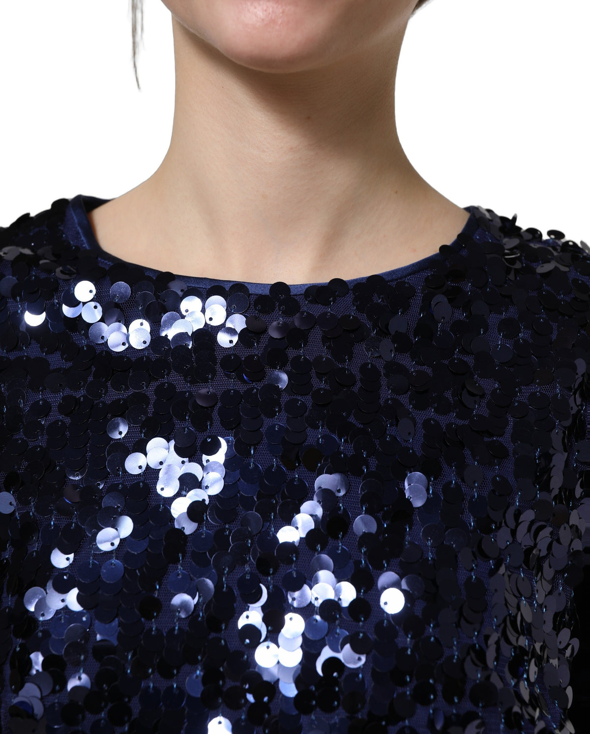 Dolce & Gabbana | Blue Sequined Long Sleeves Crop Blouse Top