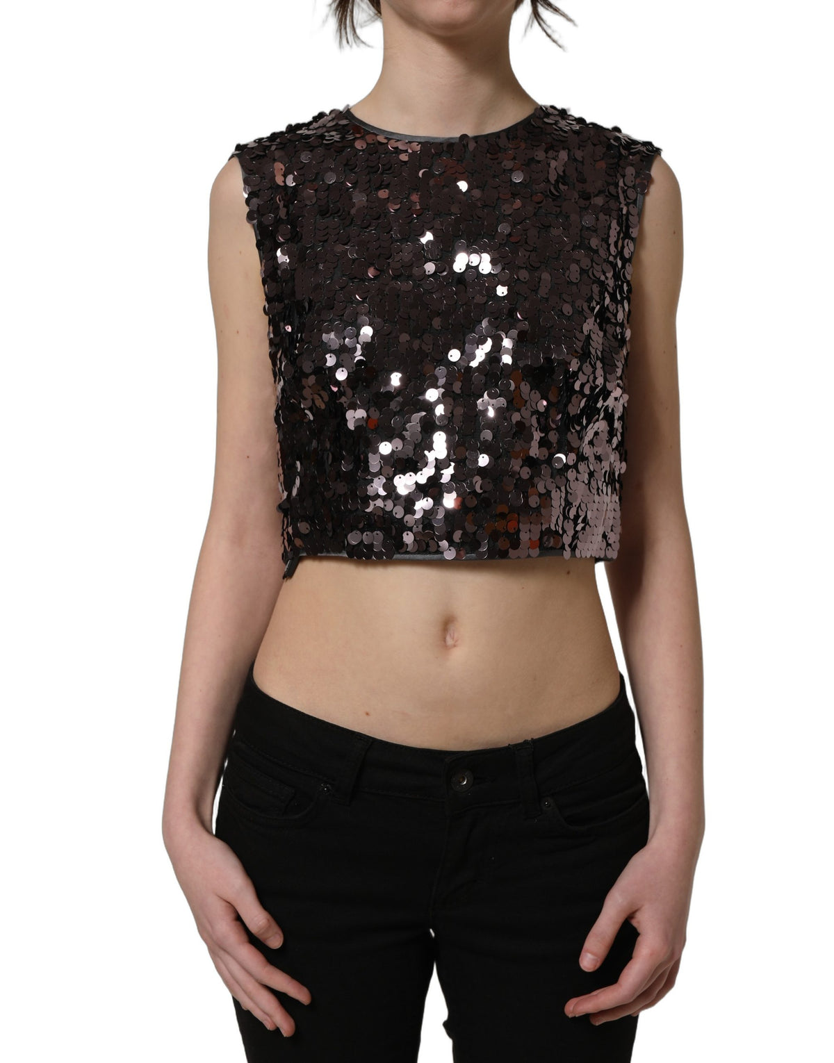 Dolce & Gabbana | Purple Sequined Sleeveless Cropped Tank Top