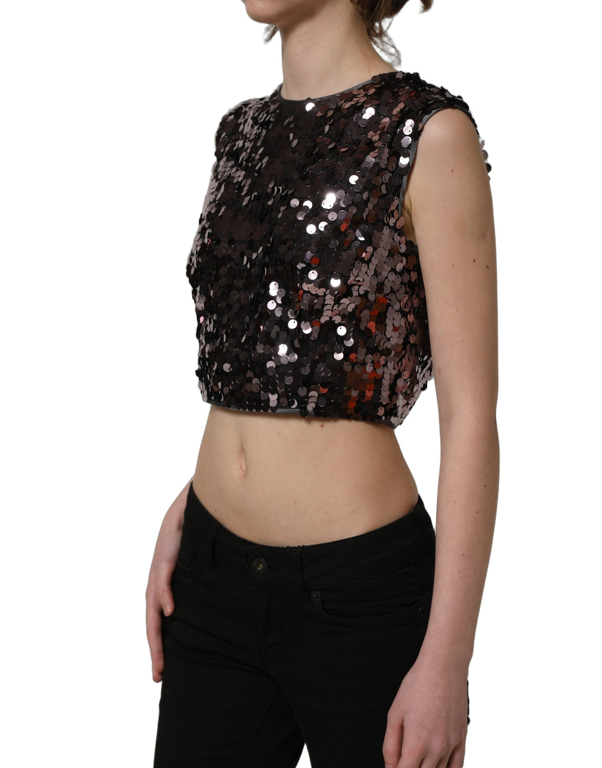 Dolce & Gabbana | Purple Sequined Sleeveless Cropped Tank Top