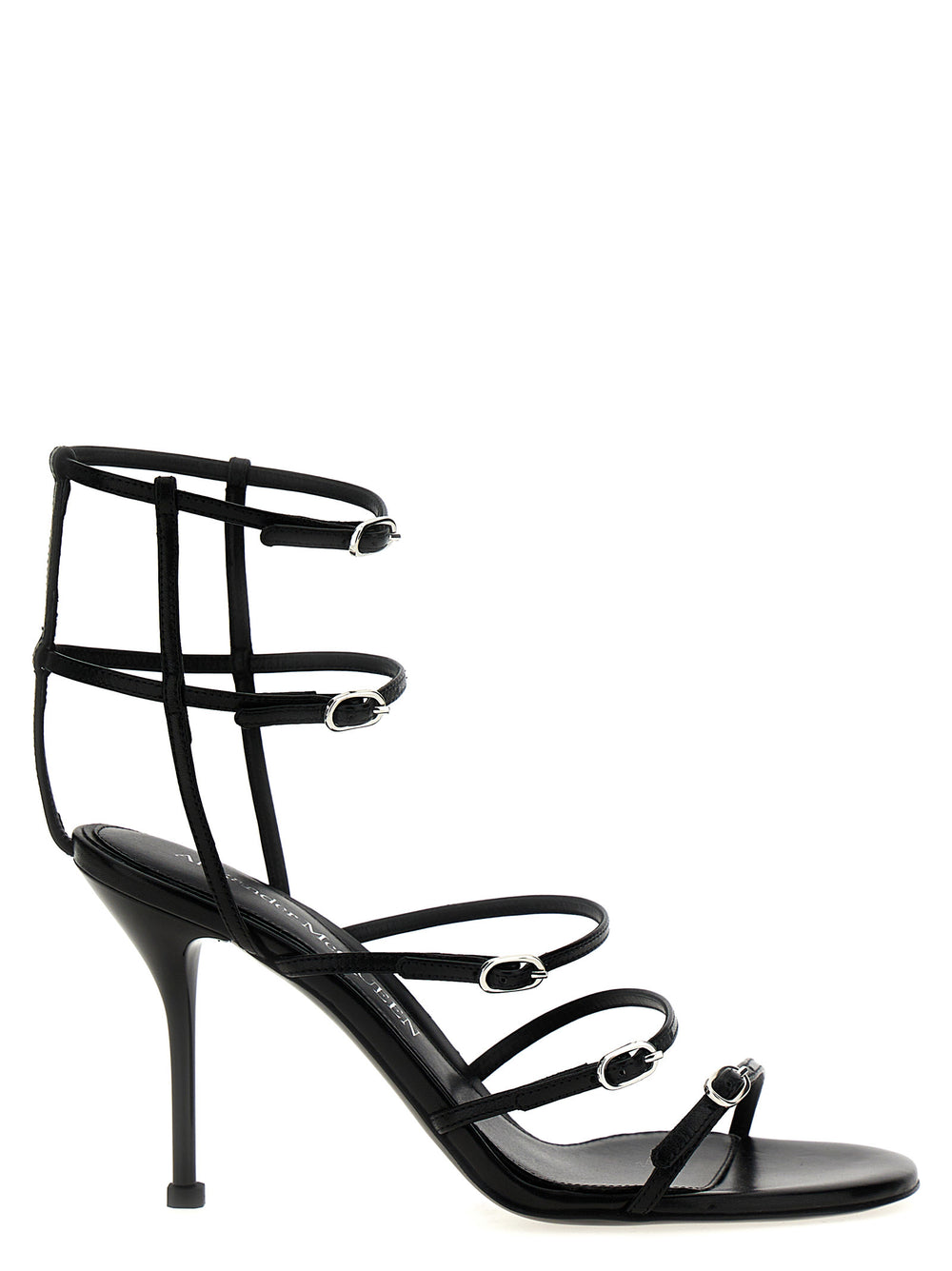 Alexander McQueen | Black Lambskin Stiletto Heel Sandals