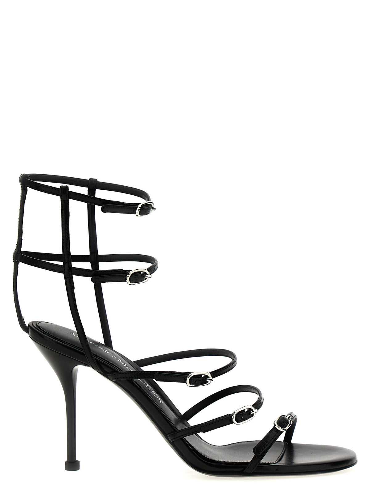 Alexander McQueen | Black Lambskin Stiletto Heel Sandals
