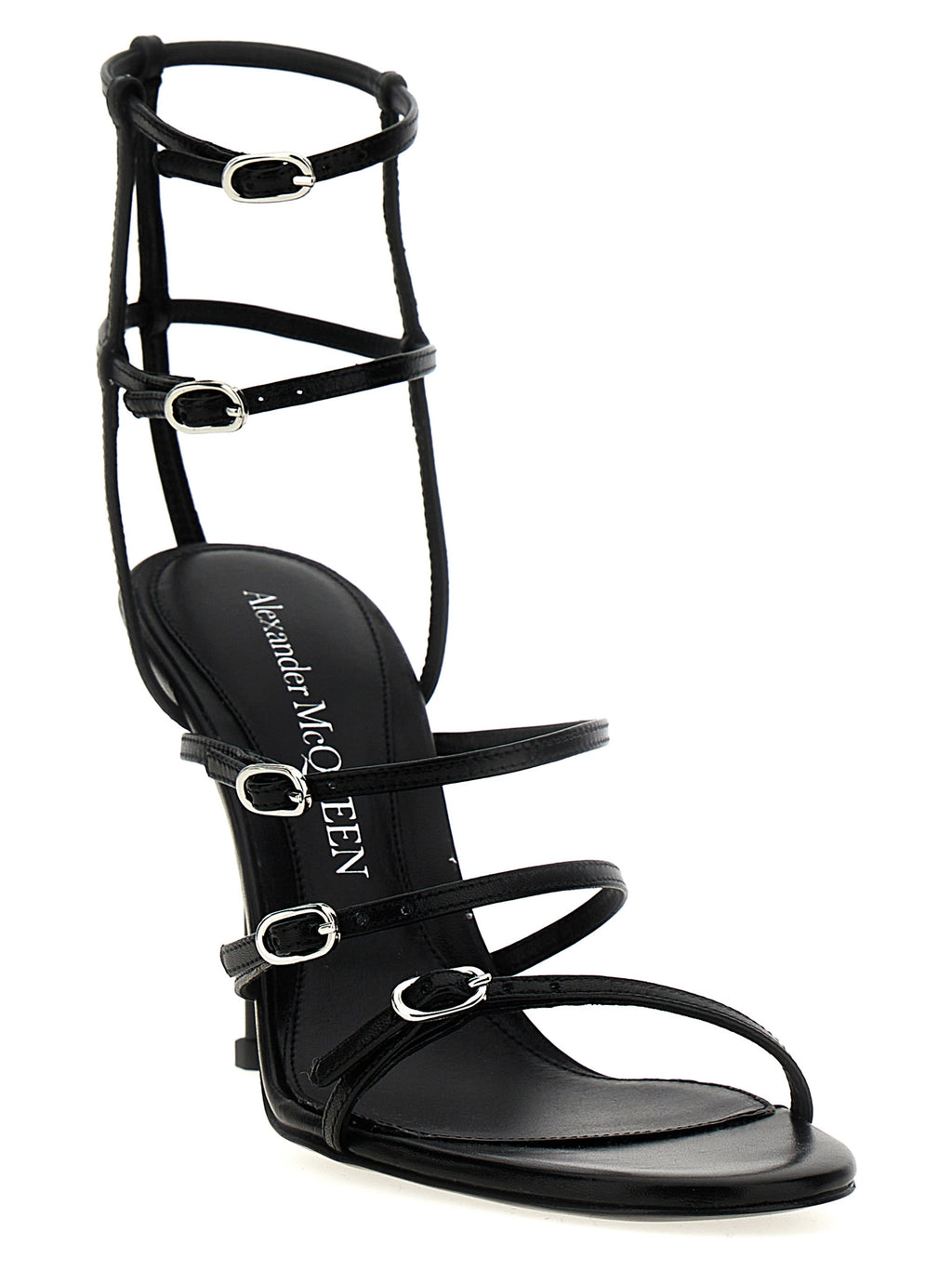 Alexander McQueen | Black Lambskin Stiletto Heel Sandals