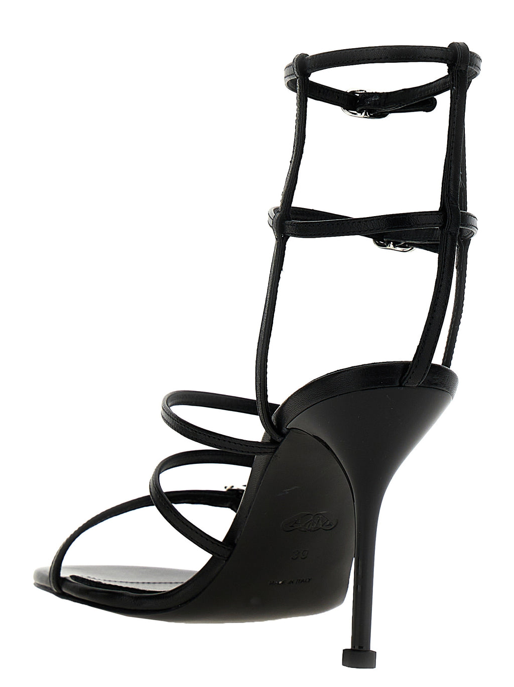 Alexander McQueen | Black Lambskin Stiletto Heel Sandals