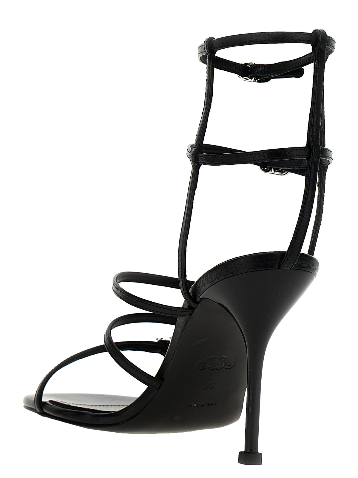 Alexander McQueen | Black Lambskin Stiletto Heel Sandals