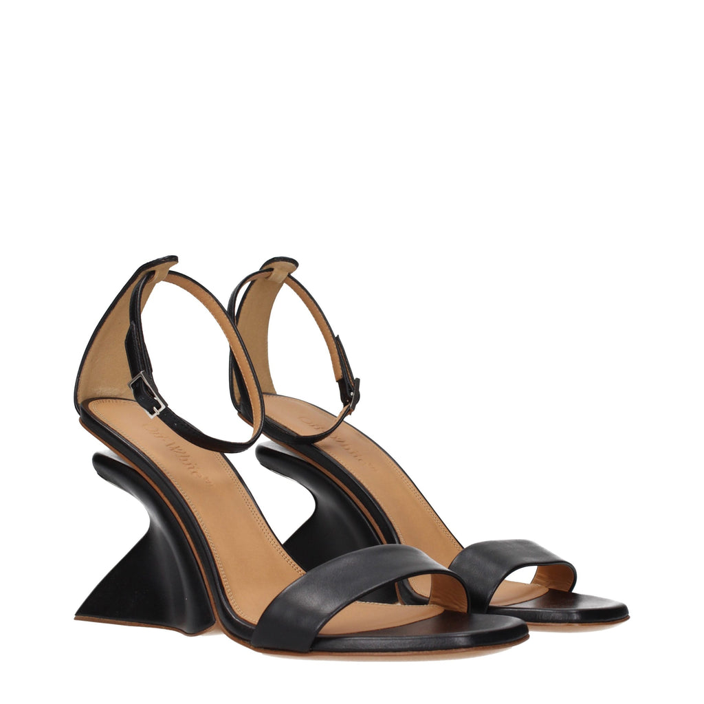 Off-White | Black Leather Stiletto Heel Sandals