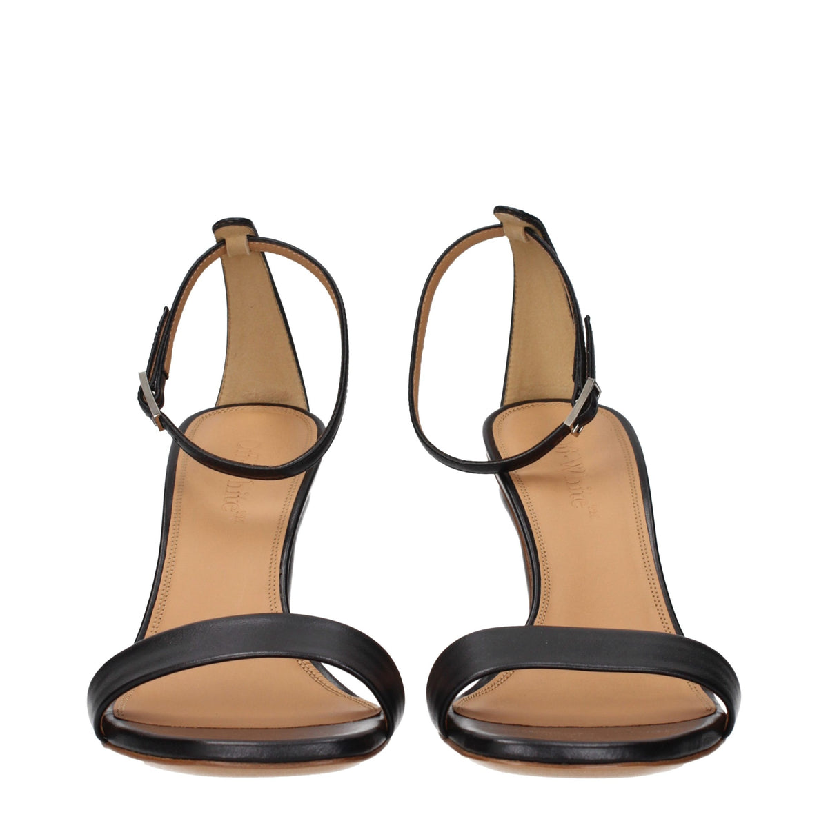 Off-White | Black Leather Stiletto Heel Sandals