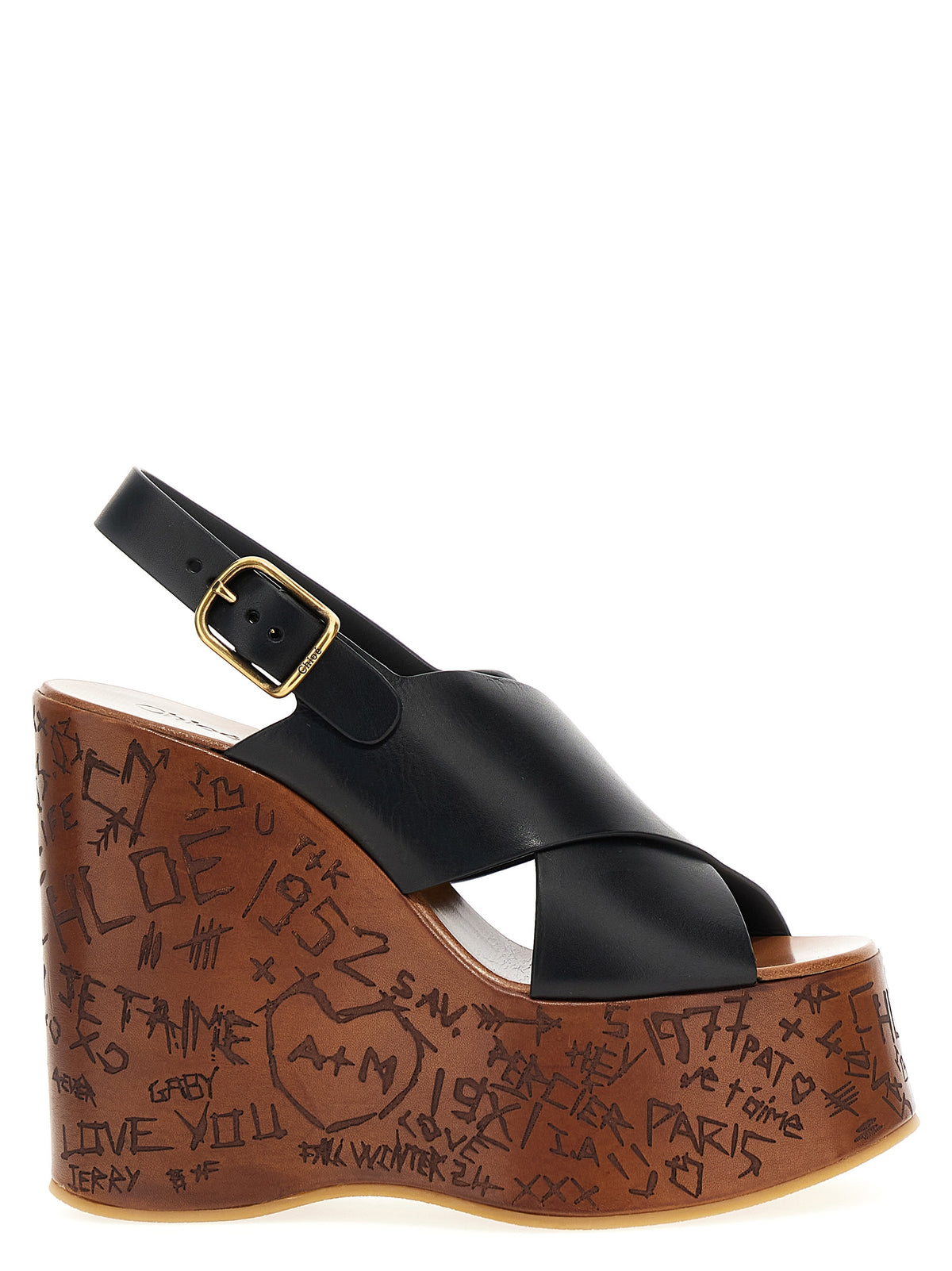Chloé | Black Calfskin Wedge Sandals