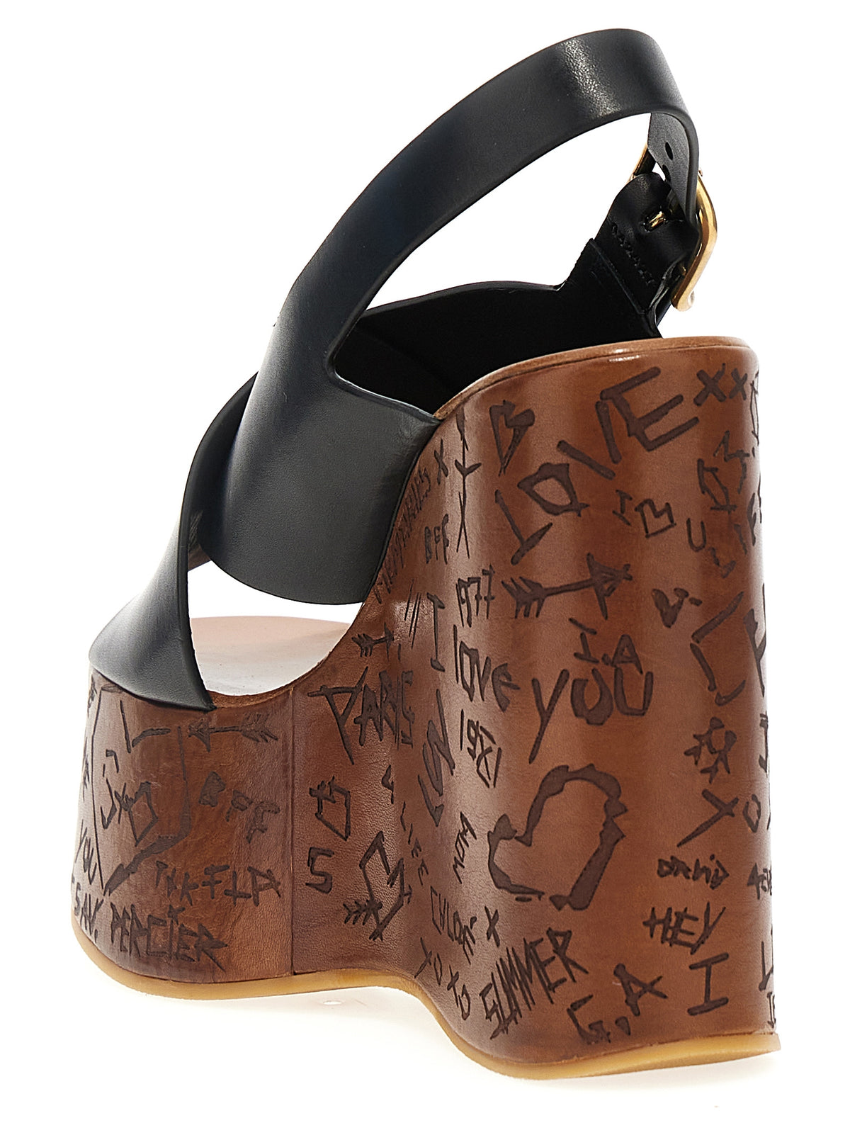 Chloé | Black Calfskin Wedge Sandals