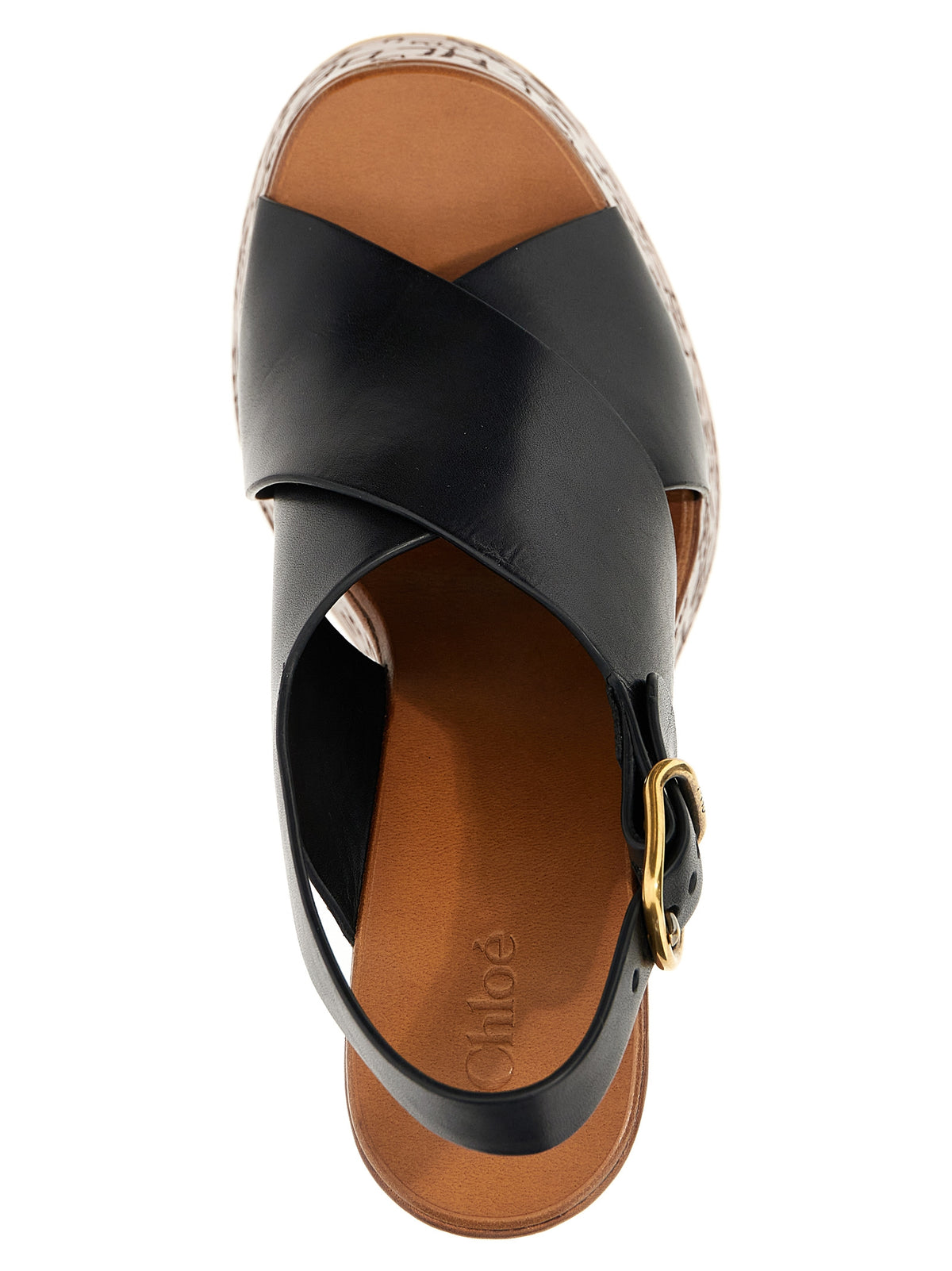 Chloé | Black Calfskin Wedge Sandals
