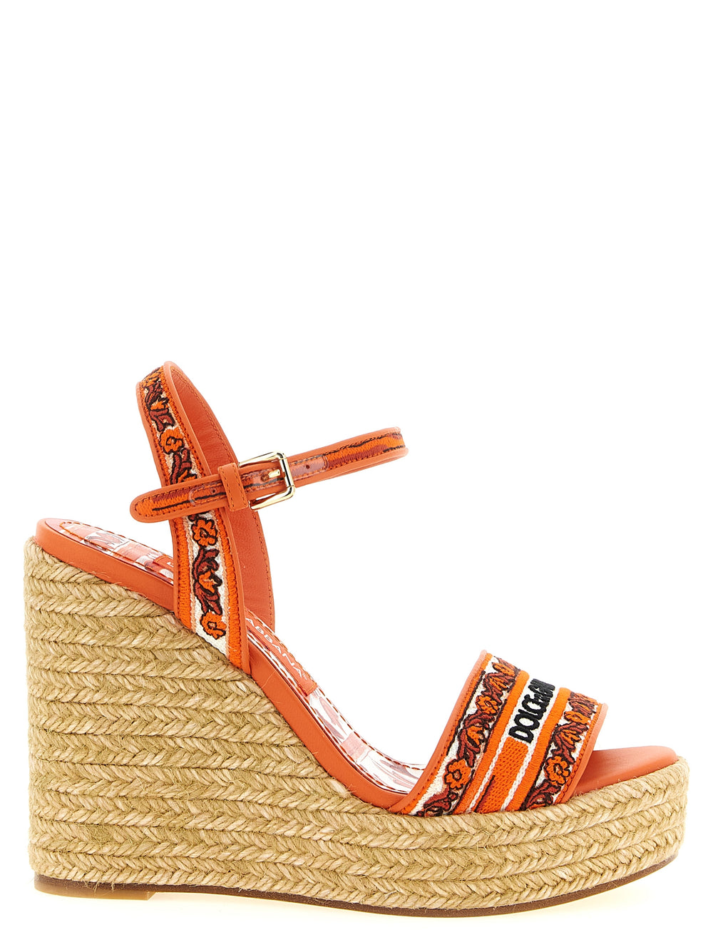 Dolce & Gabbana | Orange Cotton Wedge Sandals