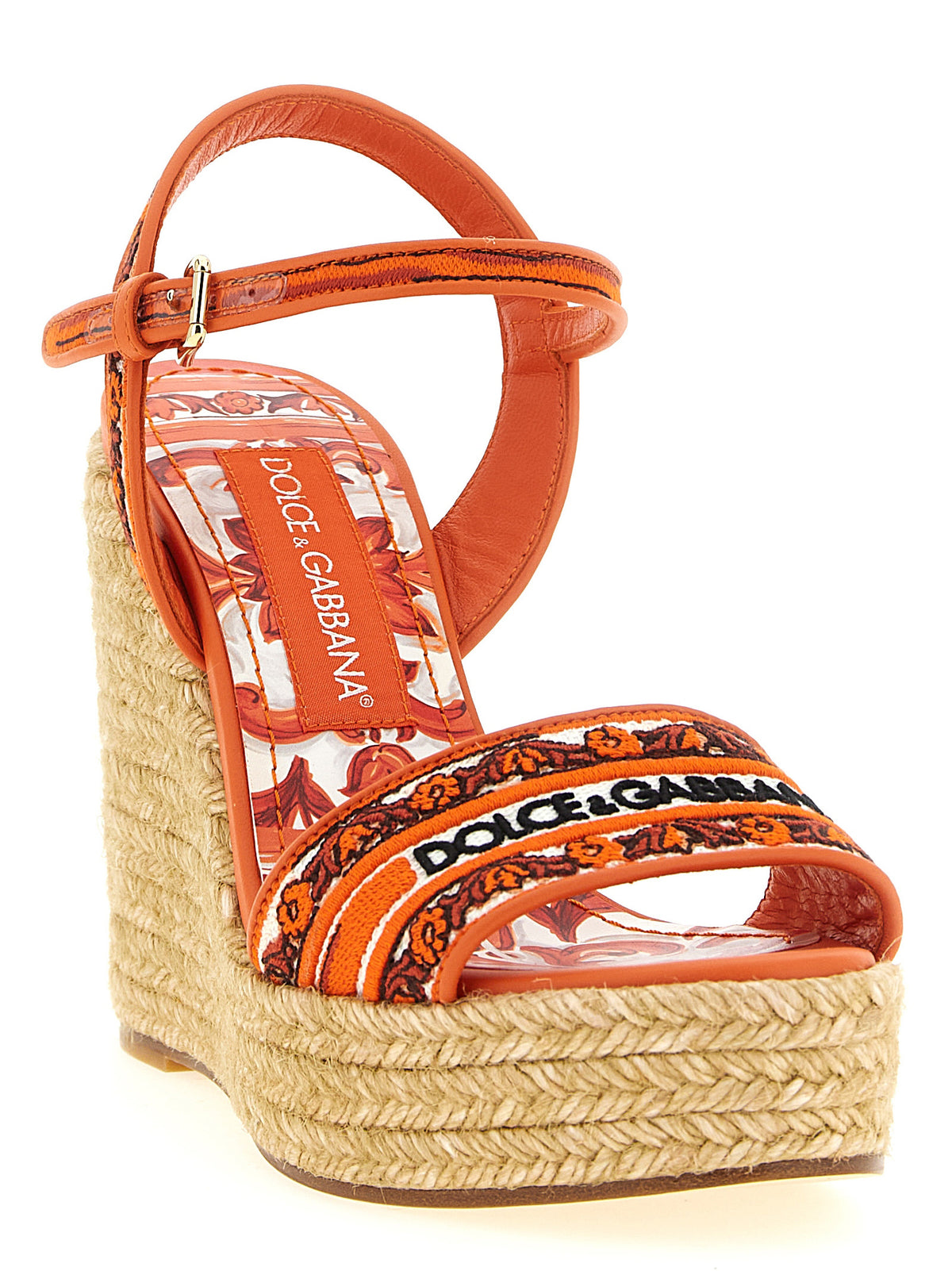 Dolce & Gabbana | Orange Cotton Wedge Sandals
