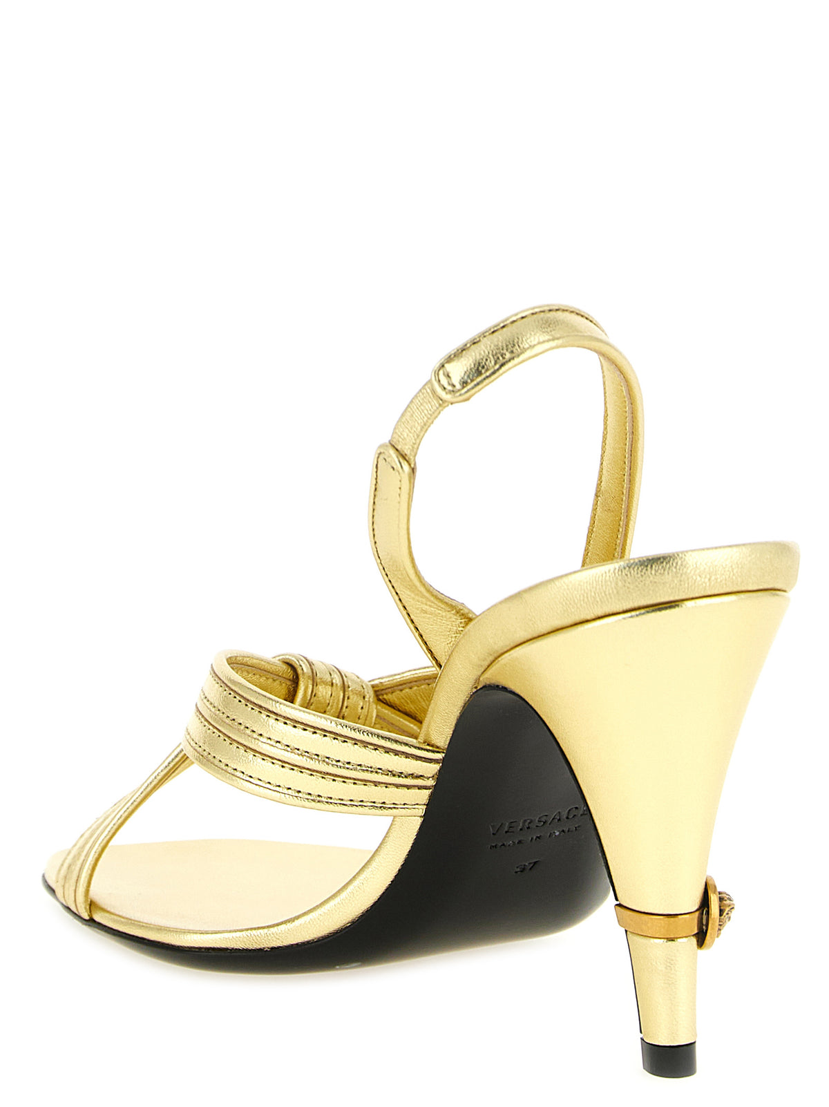 Versace | Gold Lamb Leather Stiletto Heel Sandals