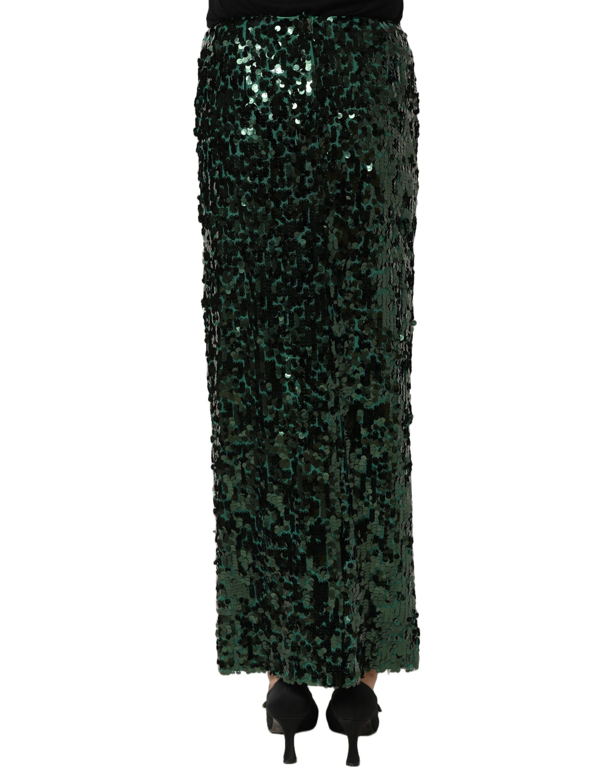 Dolce & Gabbana | Green Sequin High Waist Pencil Cut Midi Skirt