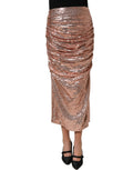 Dolce & Gabbana | Rose Gold Sequin High Waist Ruched Maxi Skirt