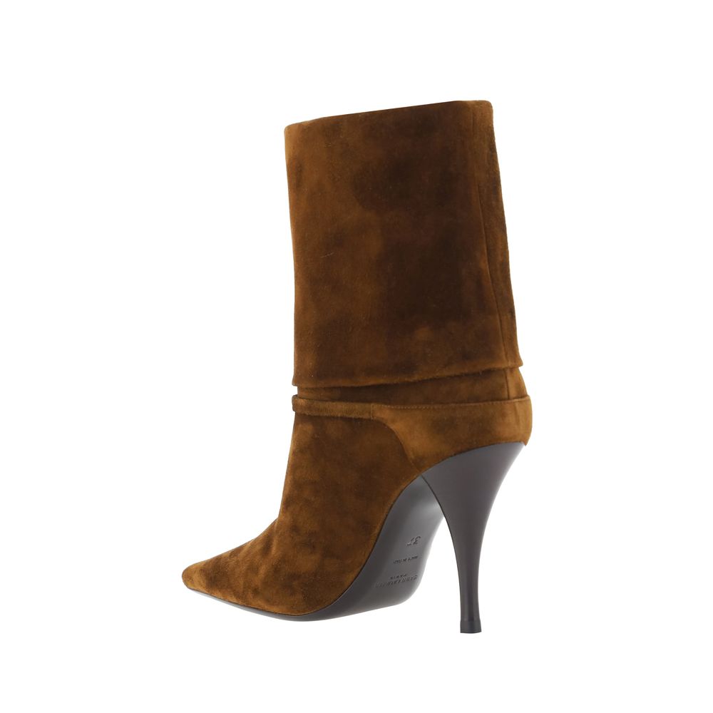 Saint Laurent | Brown Calf Leather Bos Taurus High Heel Boots
