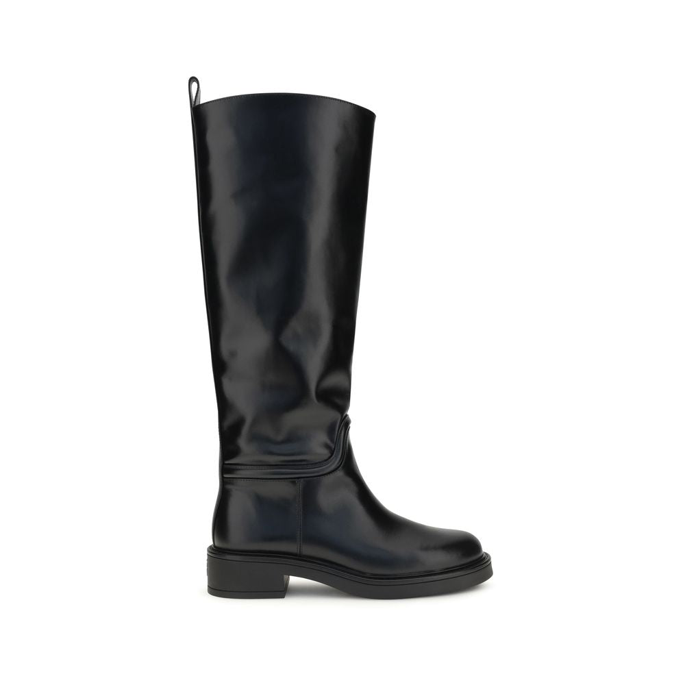Stuart Weitzman | Black Calf Leather Bos Taurus Flat Boots