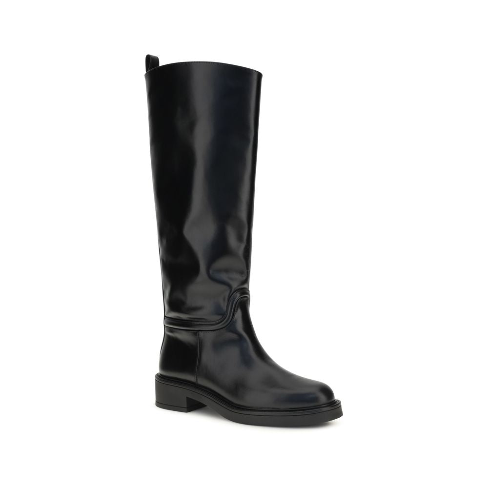 Stuart Weitzman | Black Calf Leather Bos Taurus Flat Boots