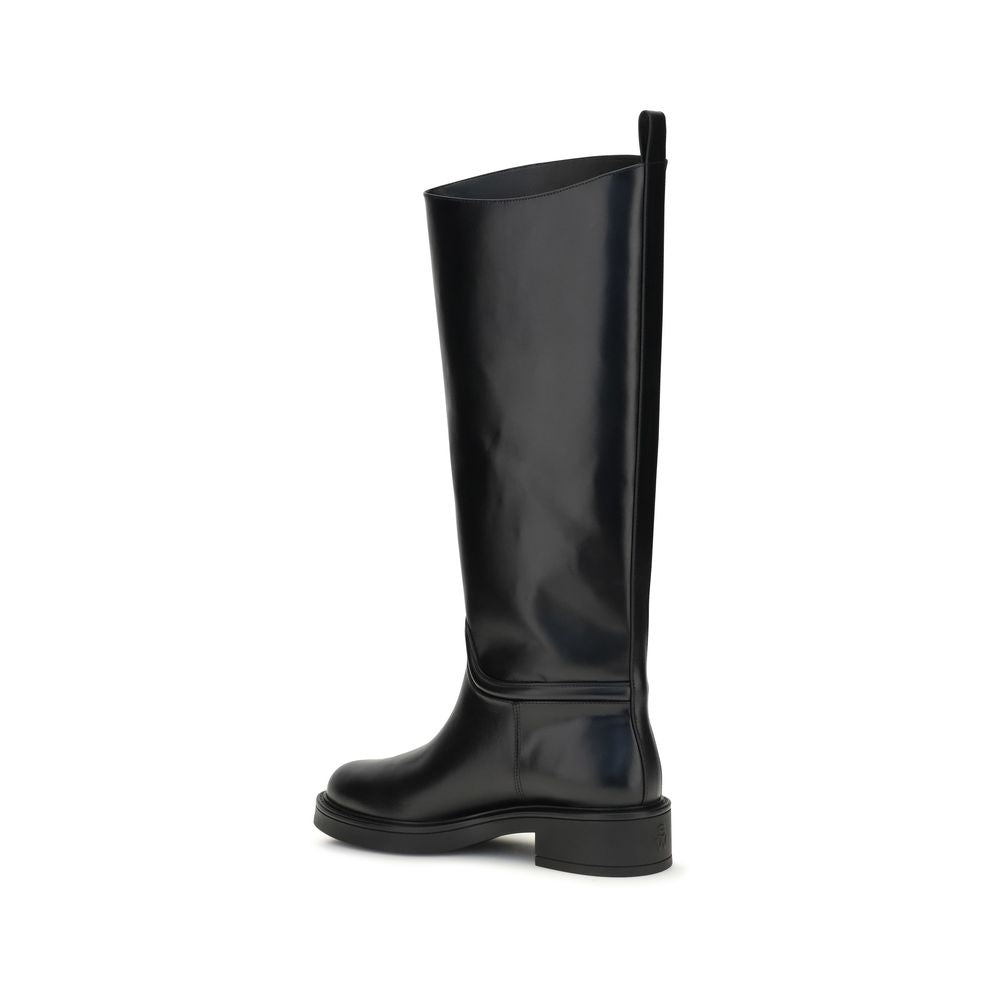Stuart Weitzman | Black Calf Leather Bos Taurus Flat Boots