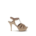 Saint Laurent | Beige Calf Leather Bos Taurus Stiletto Heel Sandals