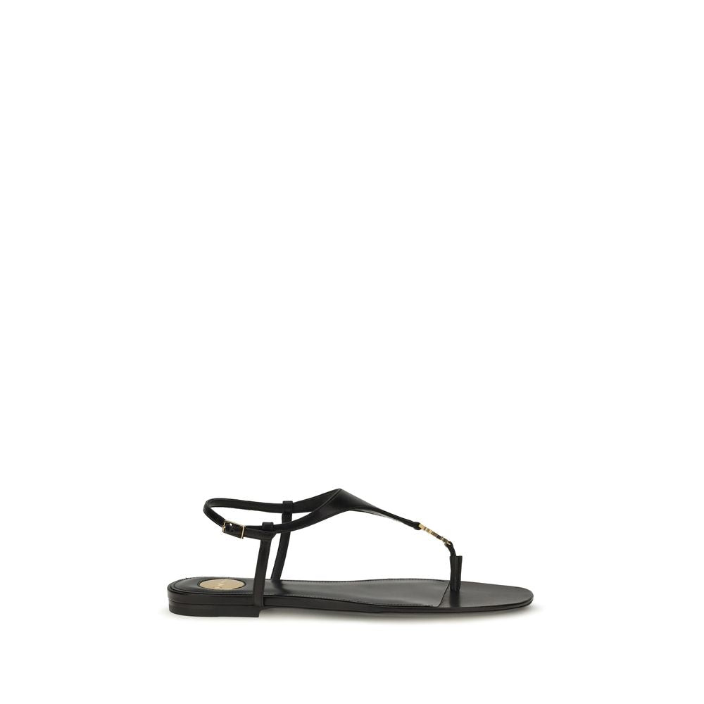 Saint Laurent | Black Calf Leather Bos Taurus Flat Sandals