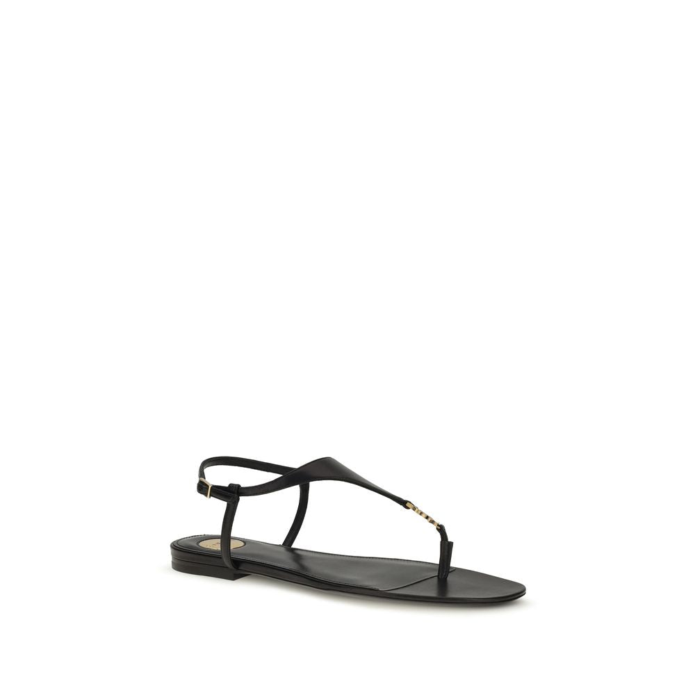 Saint Laurent | Black Calf Leather Bos Taurus Flat Sandals