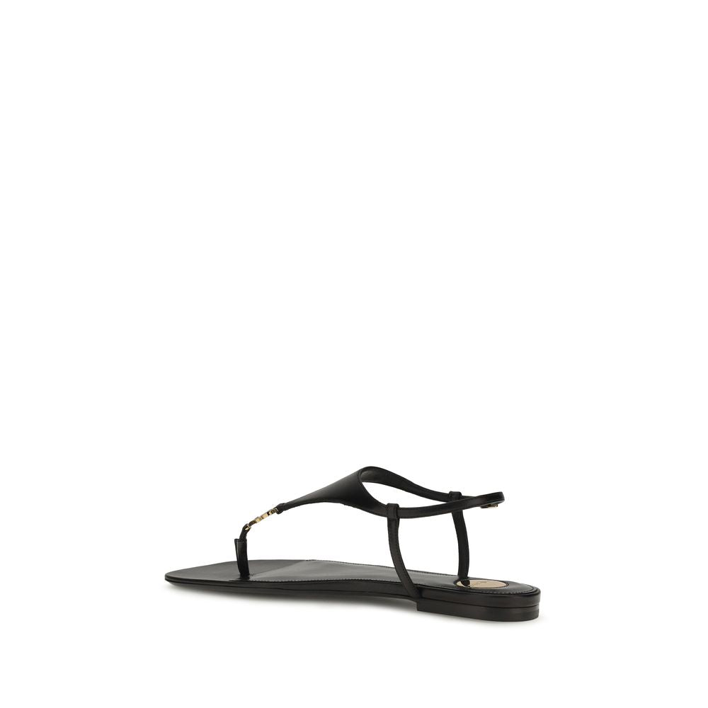 Saint Laurent | Black Calf Leather Bos Taurus Flat Sandals