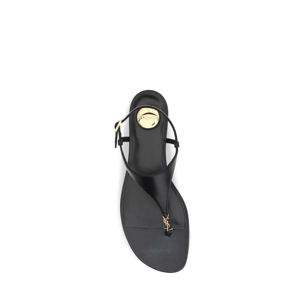 Saint Laurent | Black Calf Leather Bos Taurus Flat Sandals