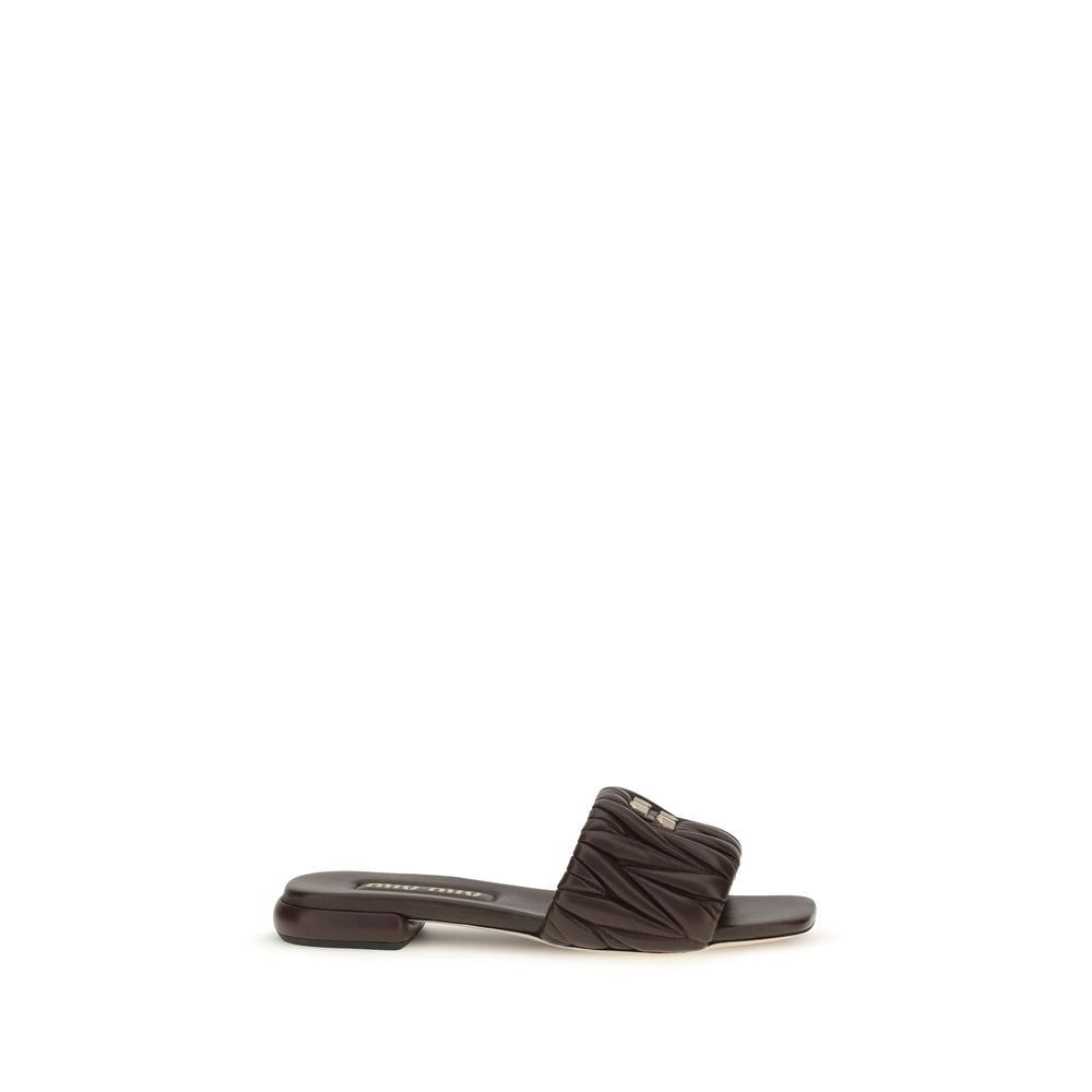 Miu Miu | Brown Calf Leather Bos Taurus Flat Sandals