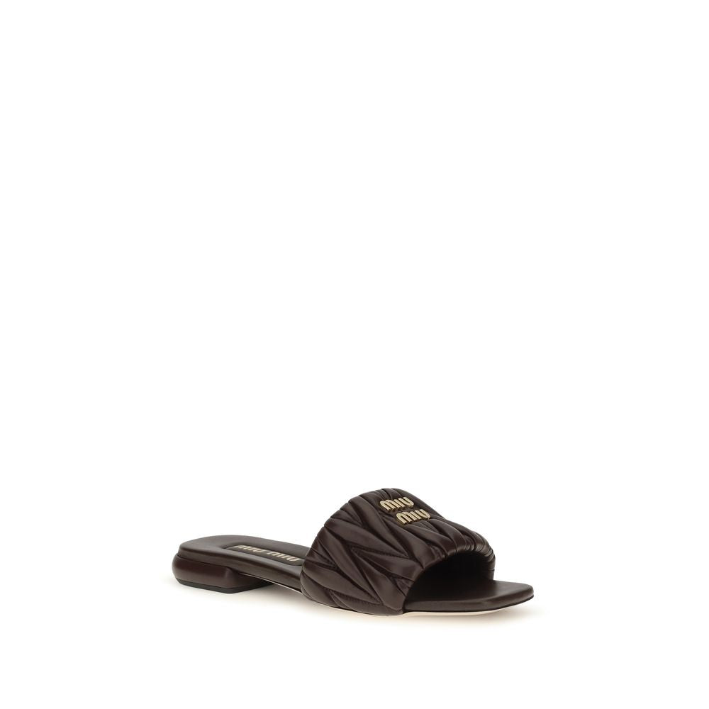 Miu Miu | Brown Calf Leather Bos Taurus Flat Sandals
