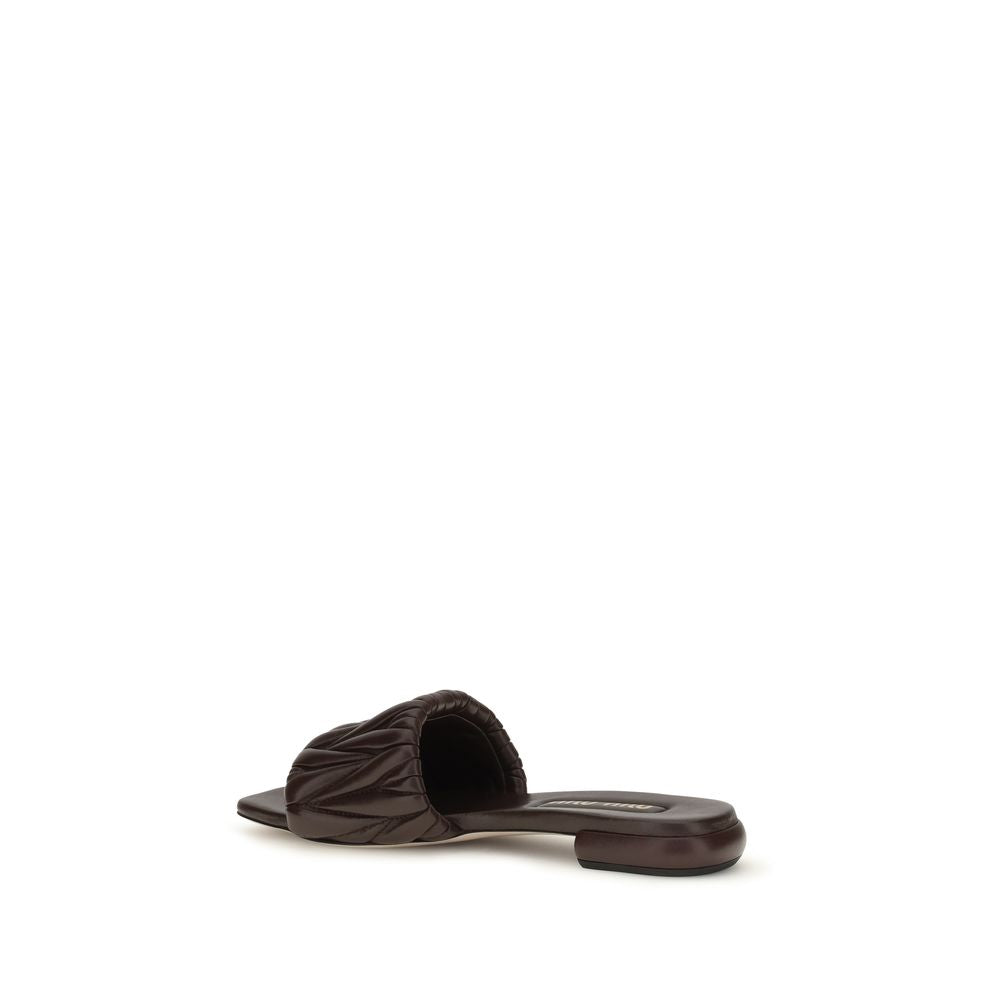 Miu Miu | Brown Calf Leather Bos Taurus Flat Sandals