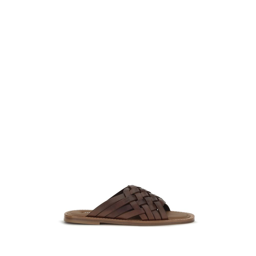 Miu Miu | Brown Calf Leather Bos Taurus Flat Sandals