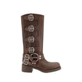 Miu Miu | Brown Calf Leather Bos Taurus Lace-Up Boots