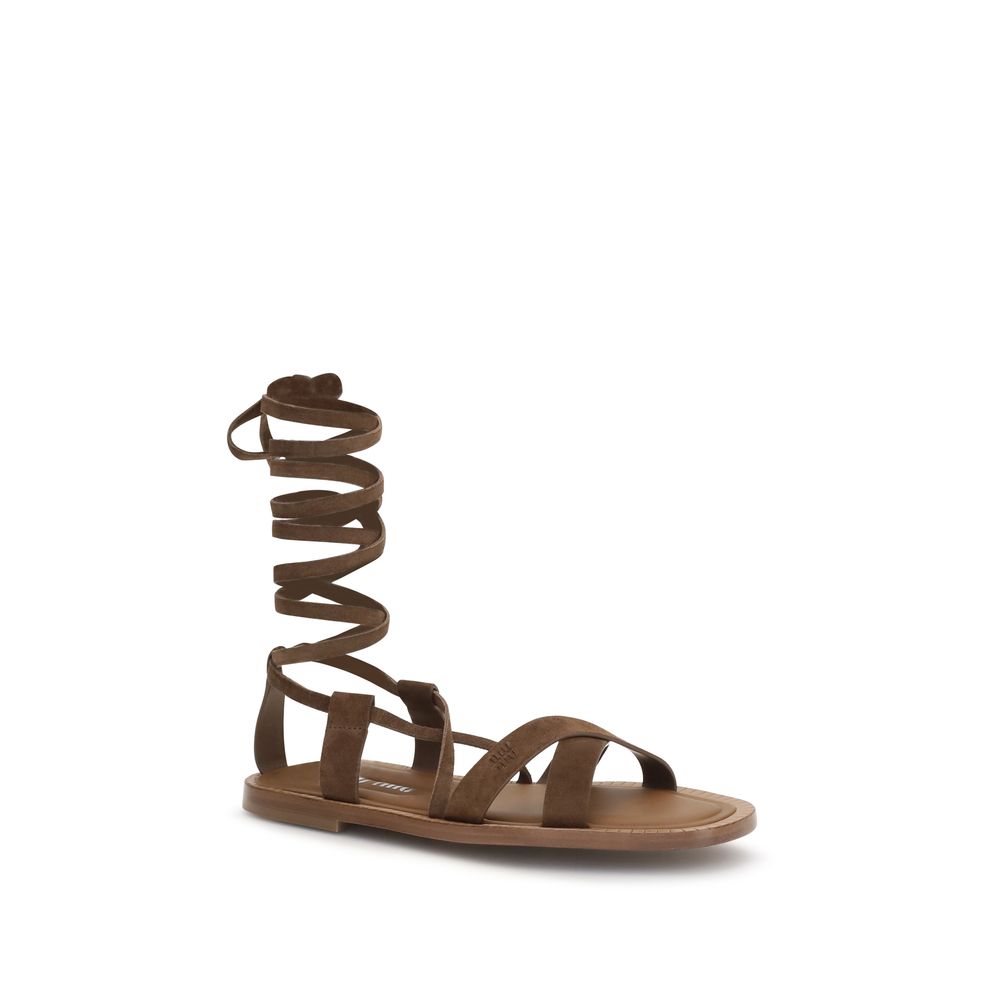 Miu Miu | Brown Calf Leather Bos Taurus Strap-On Sandals