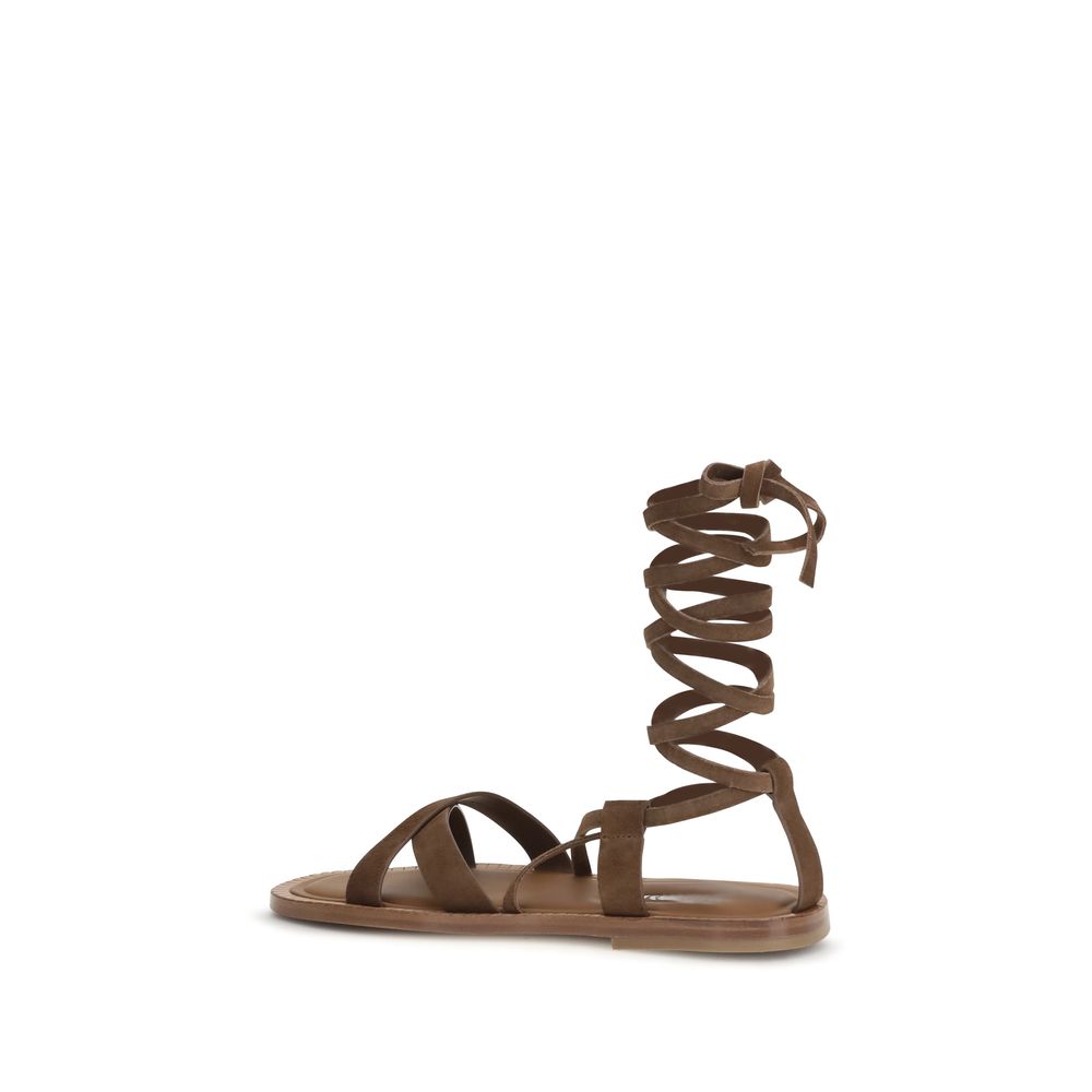 Miu Miu | Brown Calf Leather Bos Taurus Strap-On Sandals