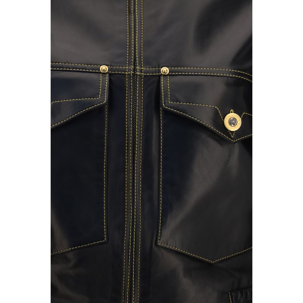 Versace | Black Lamb Ovis Aries Full-Length Jacket