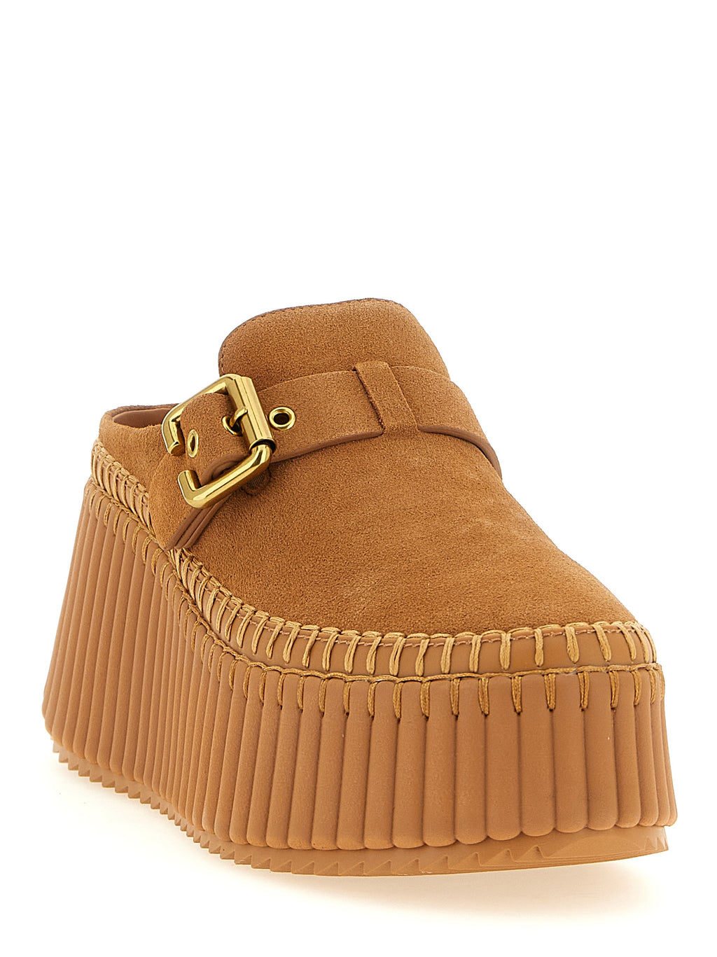 Chloé | Beige Calfskin Wedge Sandals