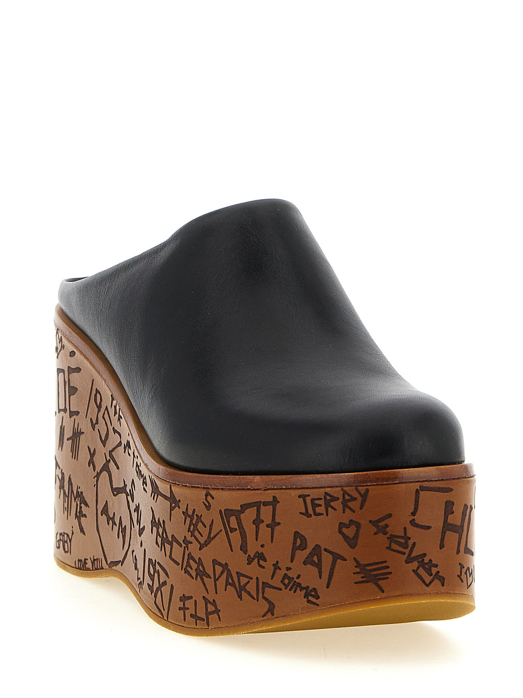 Chloé | Black Calfskin Wedge Sandals