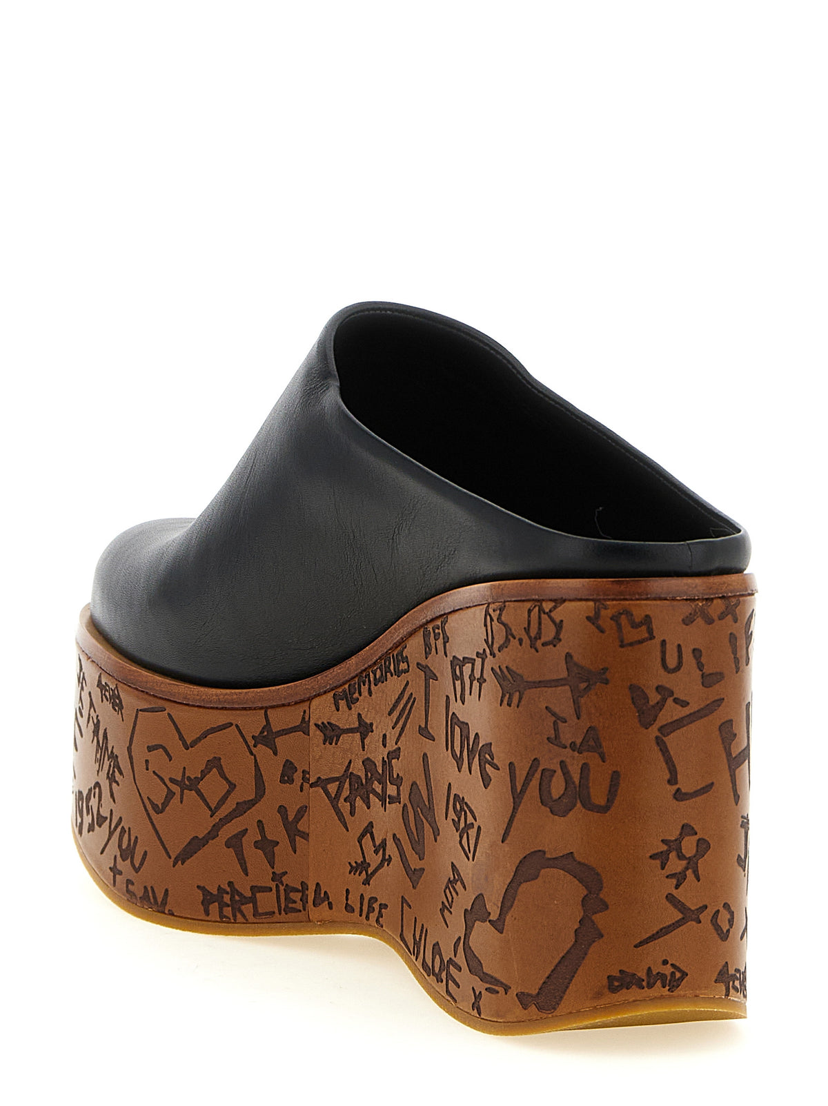 Chloé | Black Calfskin Wedge Sandals